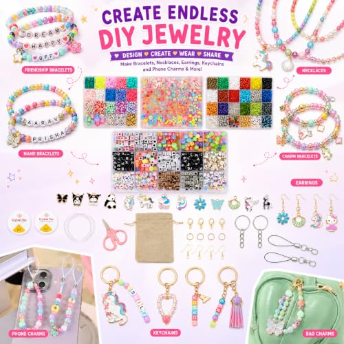 Image of Ambitieux DIY Jewellery Bracelet Making set Kit for Kids & Adults | 3000+ Beads, Alphabet Beads, Charms & Accessories | Bracelet, Necklace, Phone Charm & Keychain Making Set | Art & Craft girls birthday Gift box