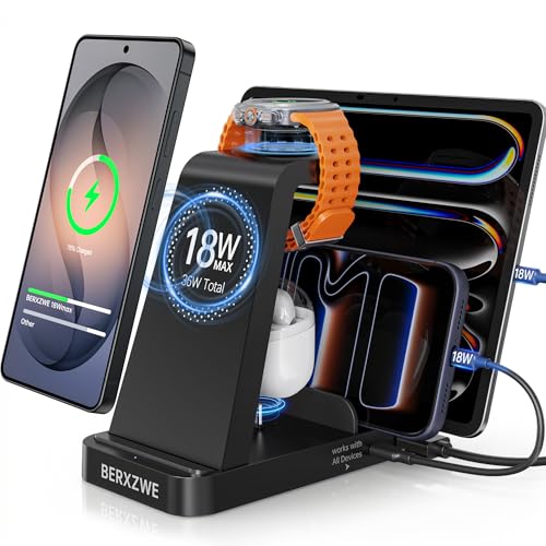 Wireless Charger for Samsung: 5 in 1 Samsung Wireless Charging Station for Galaxy S26 Ultra/S25/S24, Charger Stand for Galaxy Watch8/7/6/5/4, Charging Dock Stand for Android Multiple Devices, Black