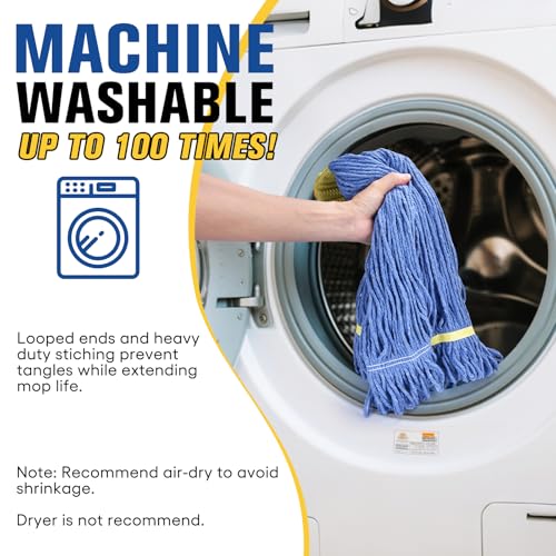 Image of Matthew Cleaning Heavy Duty Mop Head Replacement, 5 Inch Wide Headband, Color Coded Looped End Cotton String Wet Mops for Floor Cleaning, Large Size 24 oz, 8 Pack