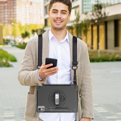 Image of Junfire Protective Case for Lenovo Tab P12, Shockproof Rugged Lenovo Tab P12 Case 12.7 Inch with Kickstand /Hand Strap /Shoulder Strap-Black