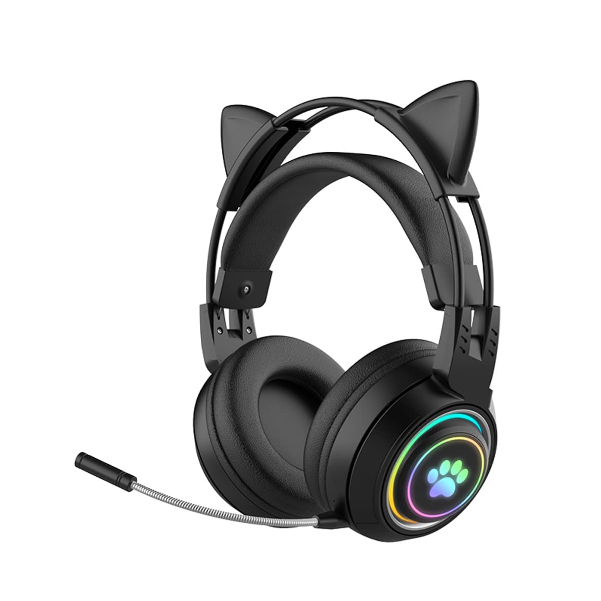 JINSERTARGB Cat Ear Headphones,Bluetooth 5.3 Stereo Gaming Headset Over Ear Wireless Earphones with 50MM Driver/Detachable Mic/Elk Ears for Kids Adults
