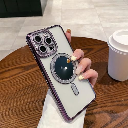 Coque magnétique à paillettes iPhone 12 anti-choc avec anneau d'alignement pour chargeur