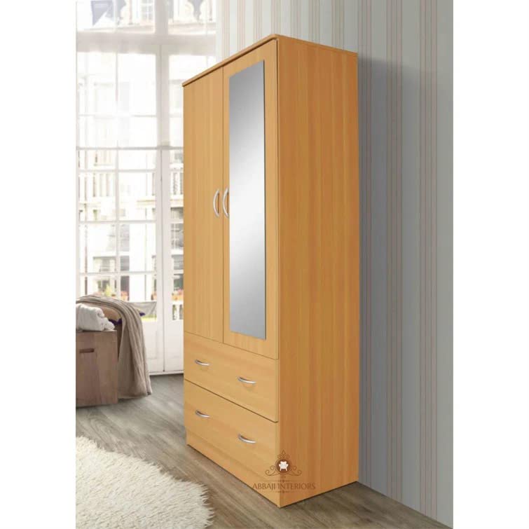 Engineered Wood Two-Door Wardrobe(Light Brown) | Almirah/Cupboard for Bedroom and Storage Organising | Furniture with A Hanging Space, 2 Drawer with Mirror-image-47