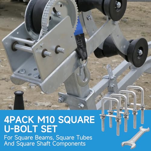 Image of M10 Square U-Bolts 4 Sets 304 Stainless Steel Axle U Bolts Fits 3 Inch Wide Trailer Leaf Springs Include Wrench (M10x3-1 /16 Wx 6-1 /2 inchL)