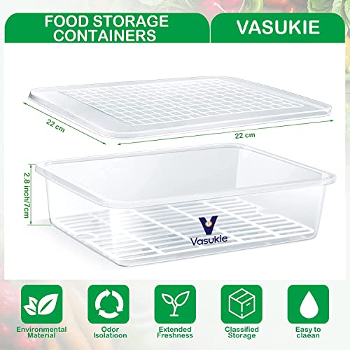 Image of Vasukie Fridge Storage Boxes with Removable Drain Plate, Egg Tray & Lid, Stackable Fridge Organizer, Fridge Containers To Keep Fruits, Vegetables, Meat, Fish, Egg Fresh and Dry (Pack Of 2)