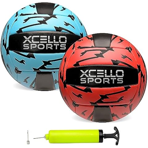 Xcello Sports Volleyball 2 Pack with Pump ASST-4 (Red/Blue Lightning) Cover