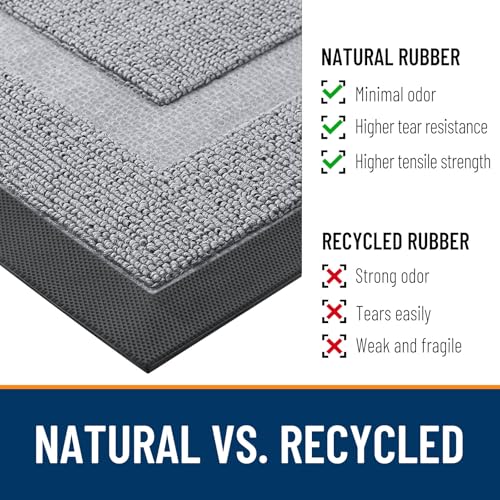Image of OLANLY Front Door Mat Indoor Outdoor Entrance, Waterproof All-Season, All-Weather Doormat, Sturdy Natural Rubber, Low Profile, Easy Clean Patio Porch Entryway Mat, 71x23, Silver Gray
