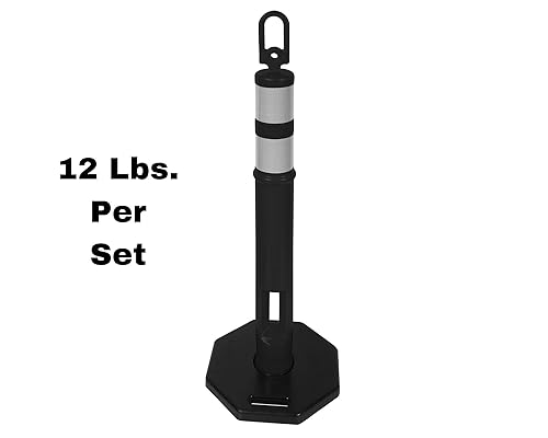 Miniatura 5 de CJ Safety Poste de cono de seguridad de delineador negro de 45 pulgadas con base de goma reciclada de 10 libras, 2 bandas reflectantes de 4 pulgadas