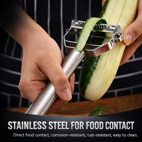 Image of 2-in-1 Stainless Steel Vegetable Peeler & Julienne Cutter Multi-Functional Fruit & Veggie Shredder Kitchen Slicer Grater Potato Carrot Shredder (Silver, 18 x 8.2 x 2.4 cm)