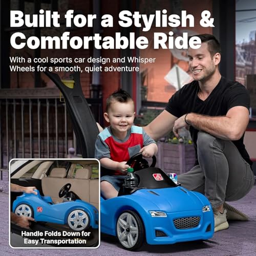 Step2 Whisper Ride Cruiser Kids Push Car, Ride On Toy, Stroller Substitute, Includes Seat Belt & Horn, Made of Durable Plastic, Max Weight 50 lbs., For Toddlers 1.5-4 Years Old, Blue