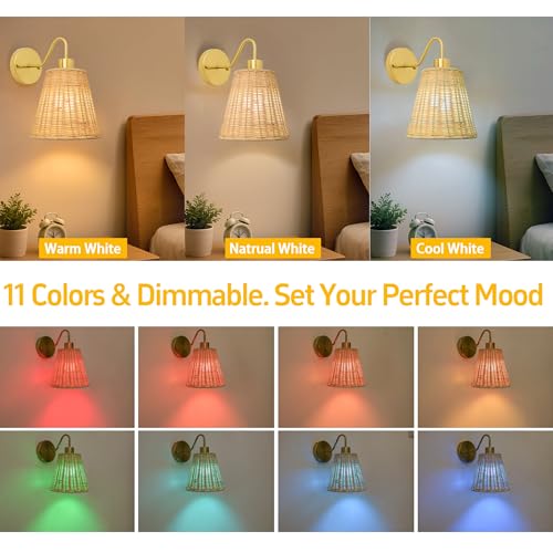 Image of Vintage Battery Operated Wall Sconce with Flower lampshade,Rechargeable Battery Powered Wall Light with Remote Control with 15 Colors for Room Decor