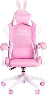 Silla para Juegos Rosa, Cuero de PU, Respaldo Alto, ergonómico, para Carreras, Escritorio de Oficina, sillas para computadora con Soporte Lumbar (Color : Pink, Size : 60 * 60 * 122cm)