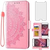 Asuwish Compatible with Moto Z2 Play Wallet Case and Tempered Glass Screen Protector Card Holder Flip Wrist Strap Cell Phone Cover for Motorola MotoZ2Play Droid MotoZ2 2Play Z 2 2Z Z2play Rose Gold