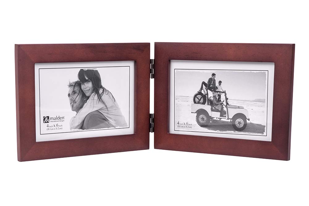 Malden Walnut Double Horizontal 4X6 Picture Frame - Wide Real Wood Molding, Real Glass - Dark