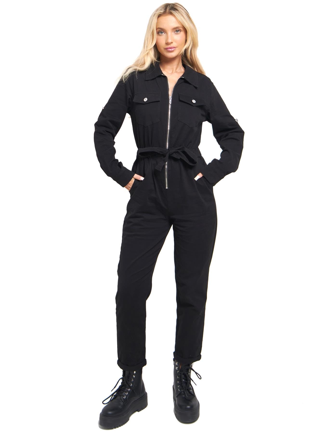 SS7 Womens Jumpsuit Overalls, All in One Boiler Suit Black