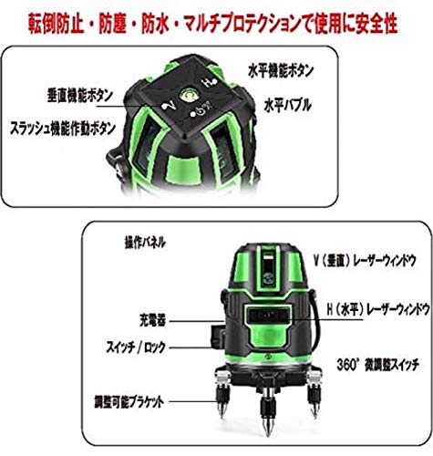Amazon | グリーンレーザー 墨出し器 5ライン 6点 高精度 光学測定器 