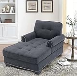 Beaugreen 59' Chaise Lounge Indoor Upholstered Chaise Sleeper Chairs with Thick Padding for Bedroom Living Room Home,Dark Gray