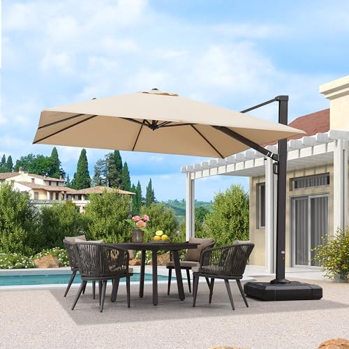 PURPLE LEAF 10ft Patio Umbrella Square Large Outdoor Umbrella Windproof Offset Umbrella with 360° Rotation Cantilever Umbrella for Garden Deck Backyard Pool Beige