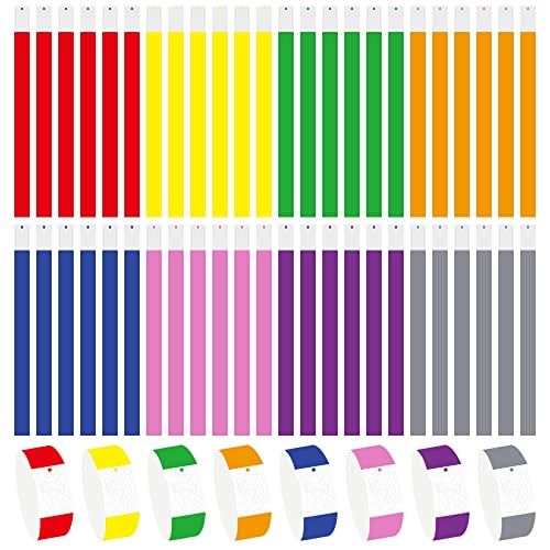 Favengo 160 Pcs Pulseras Identificacion Eventos Brazalete de Colores Papel Niños Pulseras Identificativas impermeables con Cierre Adhesivo para el Evento Excursión fiesta Viaje, 8 Color Llamativo
