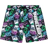 Get Trend Minecraft Bañador Niño 7-14 Años, Pantalon Corto de Baño con UPF 50+, Forro de Malla, Bolsillos y Cintura Ajustable (11-12 Años, Púrpura/Multi Minecraft)