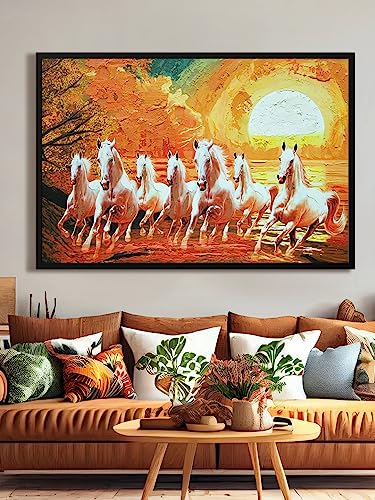 Image of 999STORE Fiber framed canvas painting frame paintings for bedroom with horse photo frames wall horses hanging home decor big large (Canvas 36X54 Inches Black) BLFLP36540071