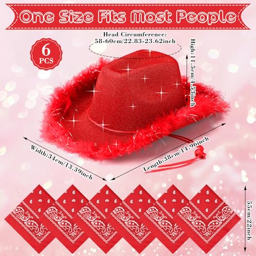 Image of Coume 12 Pcs Sparkly Adults Cowboy Hat and Bandanas Women Men Western Glitter Cowgirl Party Hats with Adjustable Drawstring
