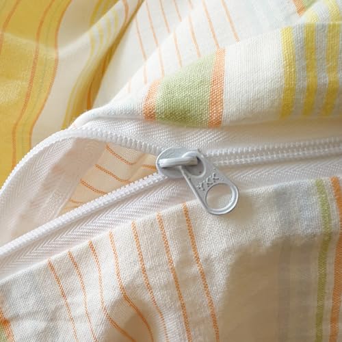 Image of VM VOUGEMARKET 3 Pieces Striped Duvet Cover Set King 100% Washed Cotton Linen Like Textured Breathable Durable Soft Comfy Bedding Set (Yellow Stripes, King 104 inchx90 inch)