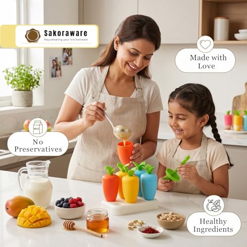 Image of Sakoraware 6 Pcs Kulfi Maker Mould Set with Stand Reusable Ice Cream Popsicle Mold BPA Free Food Grade Pop Mold Homemade Frozen Treat & Dessert Maker