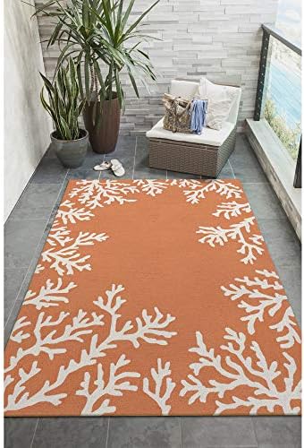Liora Manne Capri Indoor/Outdoor Handmade Synthetic Blend Durable Area Rug - Traditional Border Coastal Beach Accent (Coral Border Coral) (7'6" x 9'6")