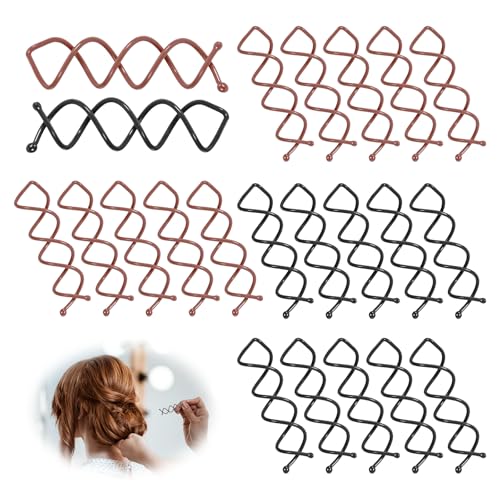 20 Stück Spirale Haarspiralen Haarschmuck Set, Spirale Haar Clip Spiralhaarnadeln Metall Haarspangen mit Rundkopf 5cm/1.97inch Haarklammern, für DIY Haar Stil Schwarz und Kaffee