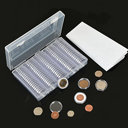 100 Piezas Cajas de monedas de 30 mm Contenedor Caja de plástico redonda con monedas +100 Piezas 4 tamaños (17/20/25 / 27mm) Empaques de espuma con caja de almacenamiento para suministros de re (30mm)