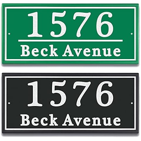 Personalized Reflective Address Plaque, Custom Aluminum House Number Sign with Two Screw, Address Sign for Outside Home, Street, House, 12.5"L x 5.5"H (Black or Green) Cover