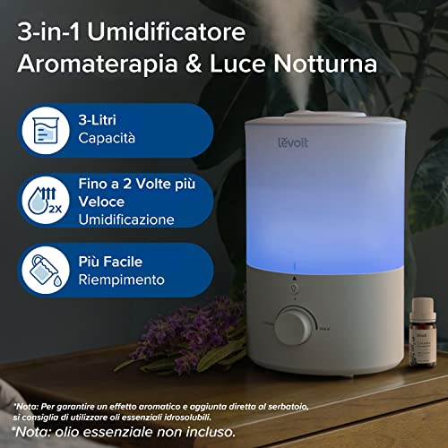 Image of LEVOIT Top-Fill 3L Essential Oil Ultrasonic Humidifier, Automatic Shut-off, 28 dB Quiet, Dishwasher, Night Light, 180 Rotation Control, Blue House