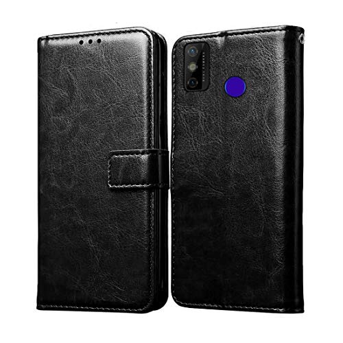 Image of Flip Cover Compatible with Tecno Spark Go (2020) | Premium Leather Finish | Inbuilt Pockets & Stand | Flip Cover Back Case for Tecno Spark Go (2020) (Black)