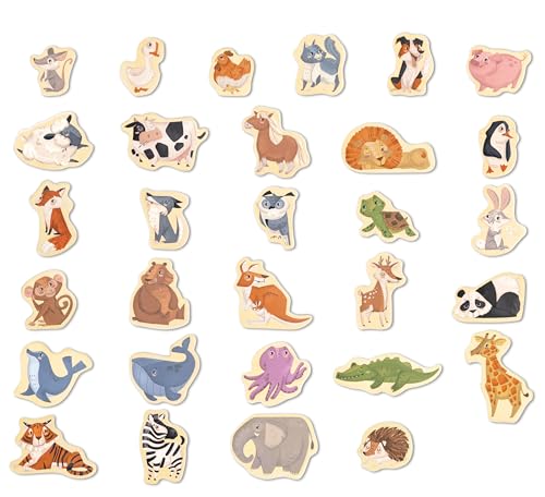 Hape 30-pcs Wooden Magnetic Animals Animal Magnets Includes Magnetic Board Easel Toys For 2 Years & Up Arts & Crafts Educational Toys Magnet Toys