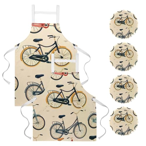 Lot de 2 tabliers de cuisine imprimé vélos rétro multicolore grand format
