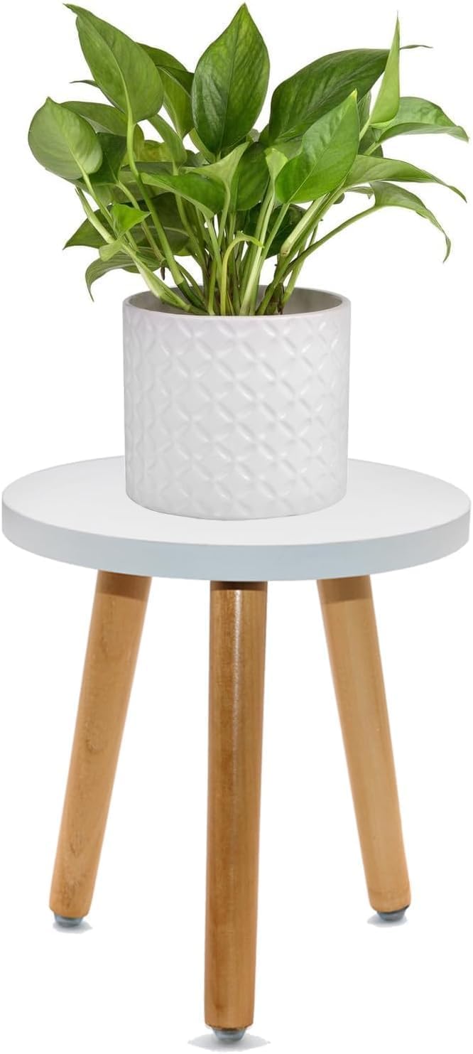 Planter Stand Mid-Century Plant Stand/Table, Gamla Stand (12" D x 13" H) | Indoor Plant Stands, Flower Pot Support Stool, Contemporary Home Décor (White)-image-33
