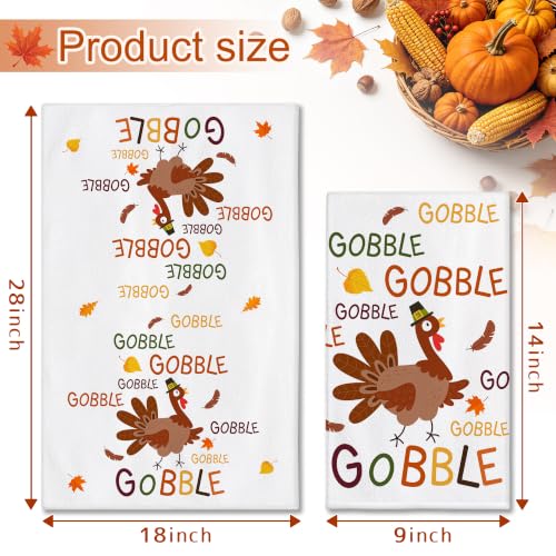 Image of Hexagram Thanksgiving Kitchen Towels Set of 2, Turkey Thanksgiving Decorations for Home, Gobble Hand Towel for Bathroom, Give Thanks Dish Towel