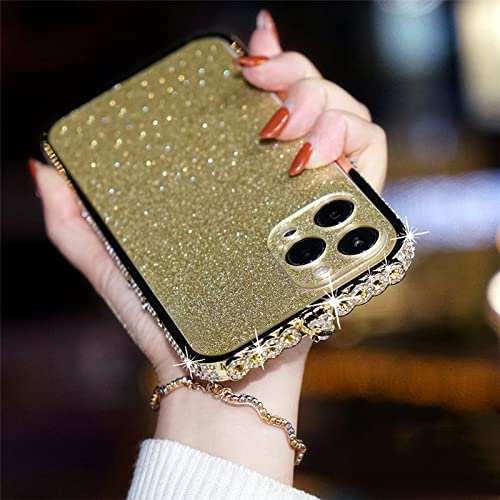 Coque iPhone 11 paillettes diamant femme avec bumper cadre métal or brillant