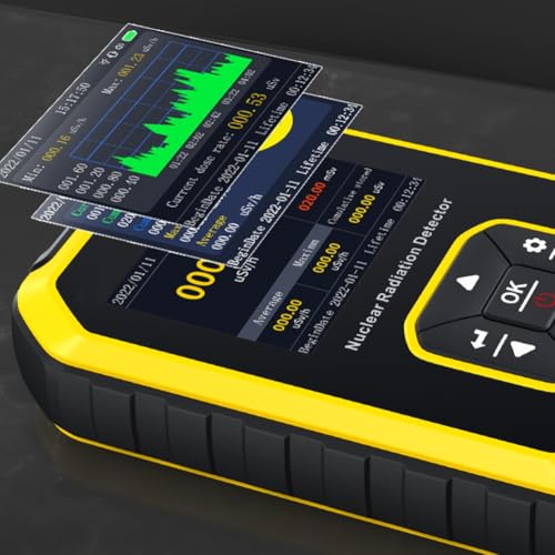 URPIZY Compteur Geiger Détecteur de radiations avec mesure en temps réel et haute sensibilité, 3 modes d'alarme sonore/flash/vibration, boîtier en ABS portable, batterie intégrée de 1100 mAh, pour