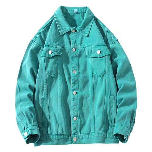 DGKaxiyaHM Men's Solid Colour Unlined Denim Jacket Lapel Button Down Jean Coat Casual Slim Washed Trucker Outerwear (XX-Large,Fluorescent Green 1)