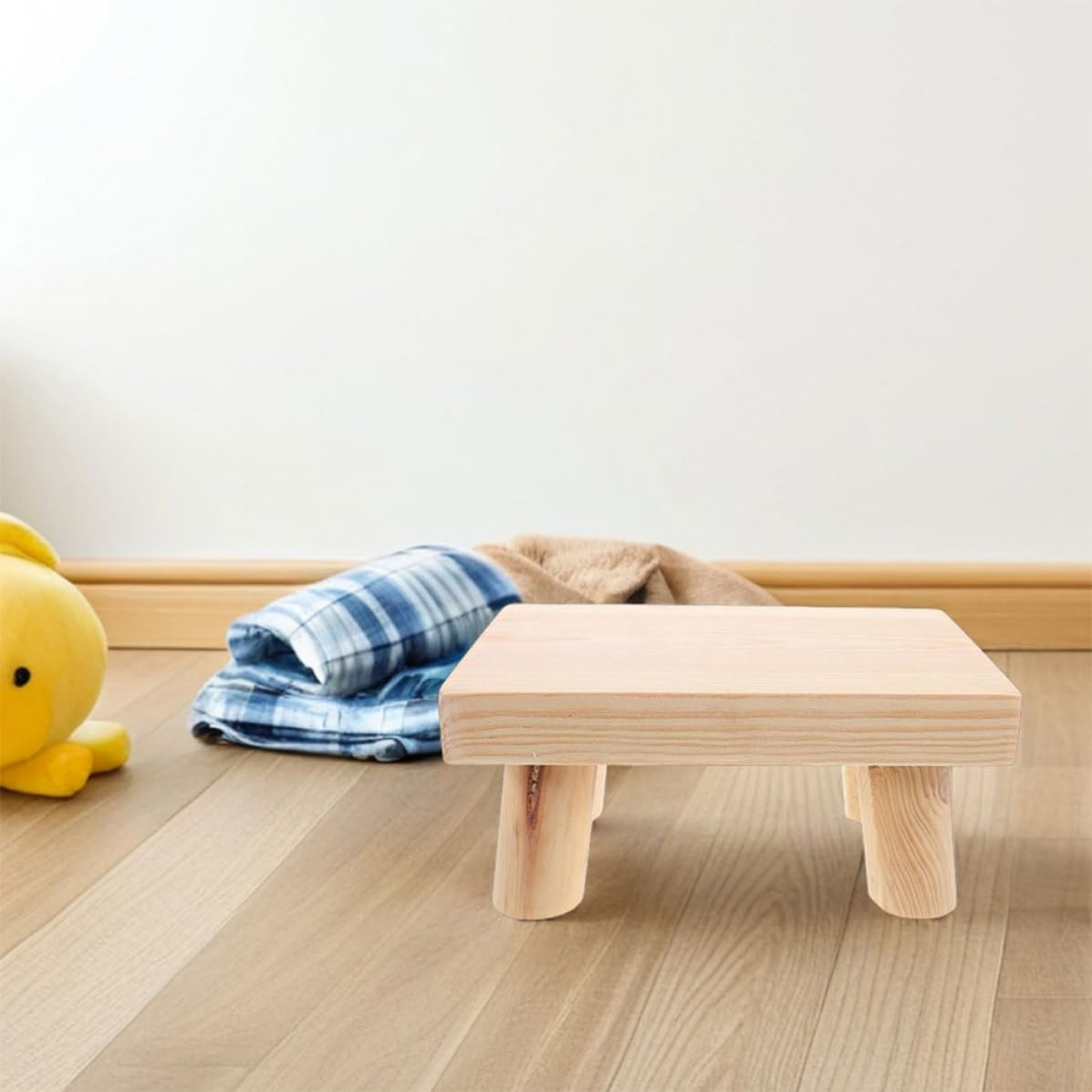 2 Piezas Taburete Infantil de Madera Beige, Ligero y Portátil