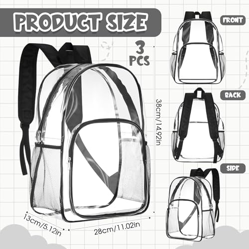 Image of Amylove 3 Pcs Clear Backpack bulk for Stadium Events Heavy Duty PVC Transparent Bookbag for College Workplace Security (15 Inches,Black)