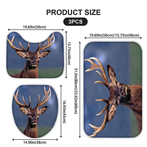 Badematten Set 3D 40x60 Hirsch Wald absorbierend 3-teiliges Badezimmerteppich-Set maschinenwaschbare weich badteppich… – Bild 3