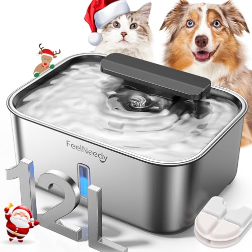 3.2Gal/12L Dog Water Fountain for Large Dogs, Ultra-Quiet Stainless Steel Dog Water Bowl Dispenser with Swirling Water Flow, Pet Water Fountain with Visual Water Level for Large Dogs Cats & Multi-Pet