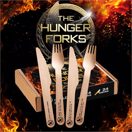 Hunger Forks Disposable Cutlery Set with Iconic Hunger Games Quotes | 48pcs Birthday Party Supplies,...