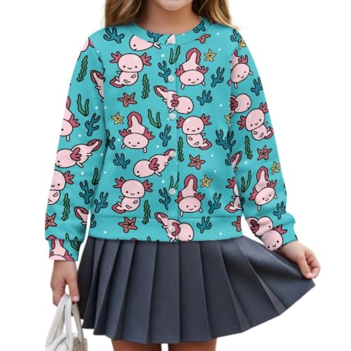 Image of Girls Cardigans Sweater Long Sleeve Crew Neck Button Down Sweaters School Outerwear for Kids Fall Winter Tops