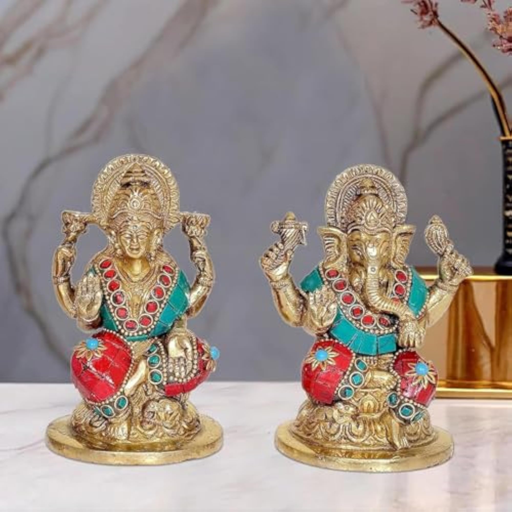 Brass Lakshmi Ganesha Idol for Diwali Puja