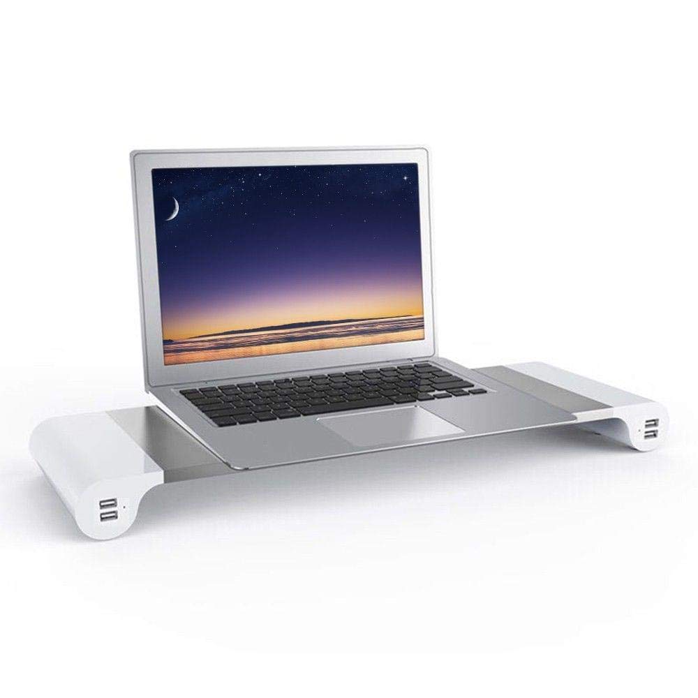 ShopCentre Sleek Desktop PC Monitor Holder Stand with Keyboard Shelf and 4 USB Ports