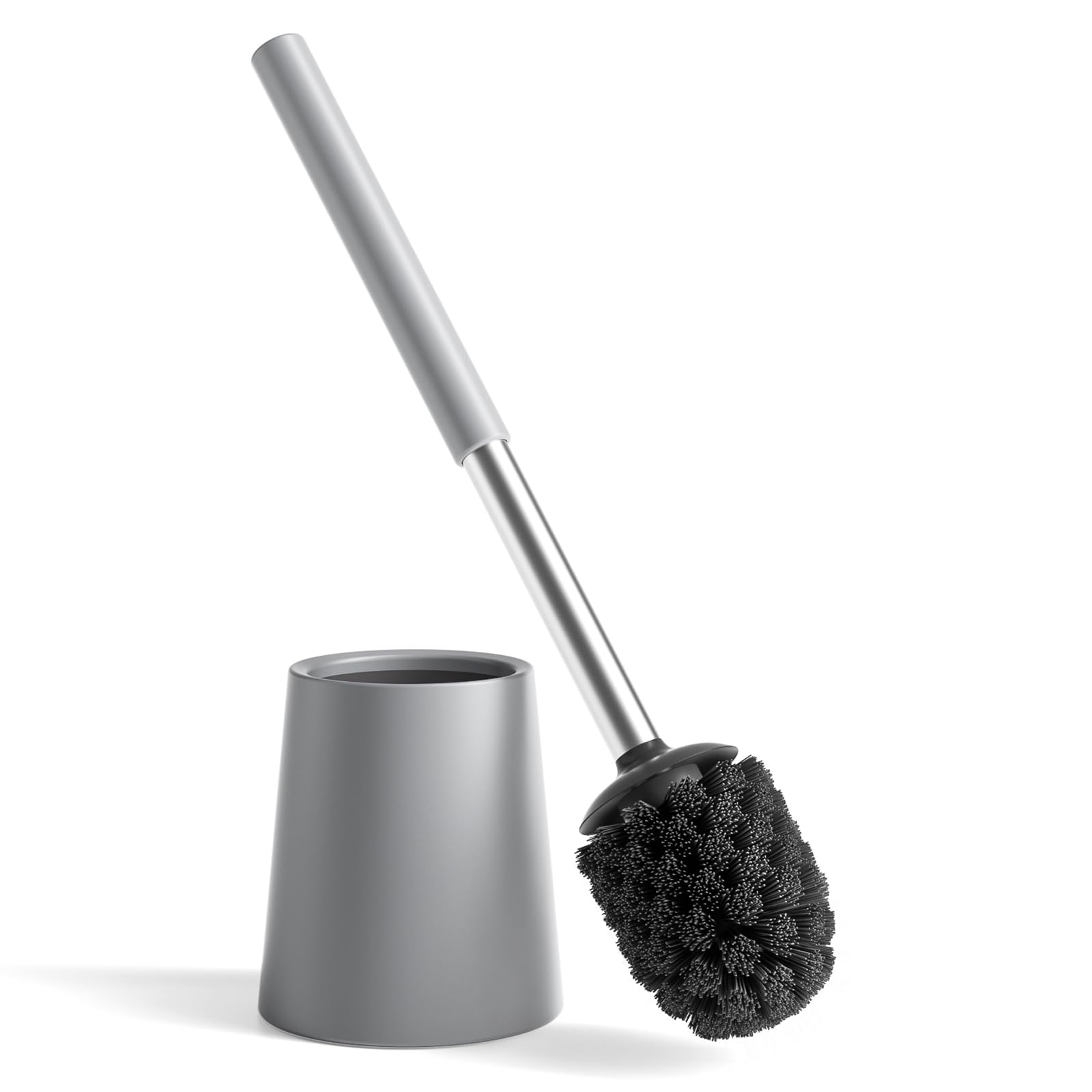 TOURRAMIT 304 Stainless Steel Toilet Brush & Holder Set – Freestanding, Rustproof, Replaceable Head Design, Sleek Modern Bathroom Accessory (Matte Grey)